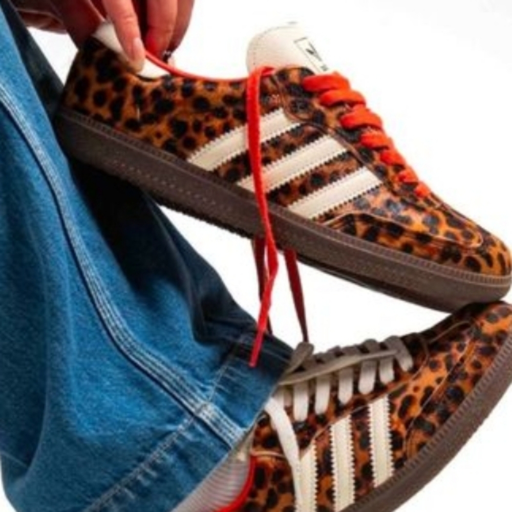 Adidas OG Chee Leopard Pattern Sneakers with Red Highlights